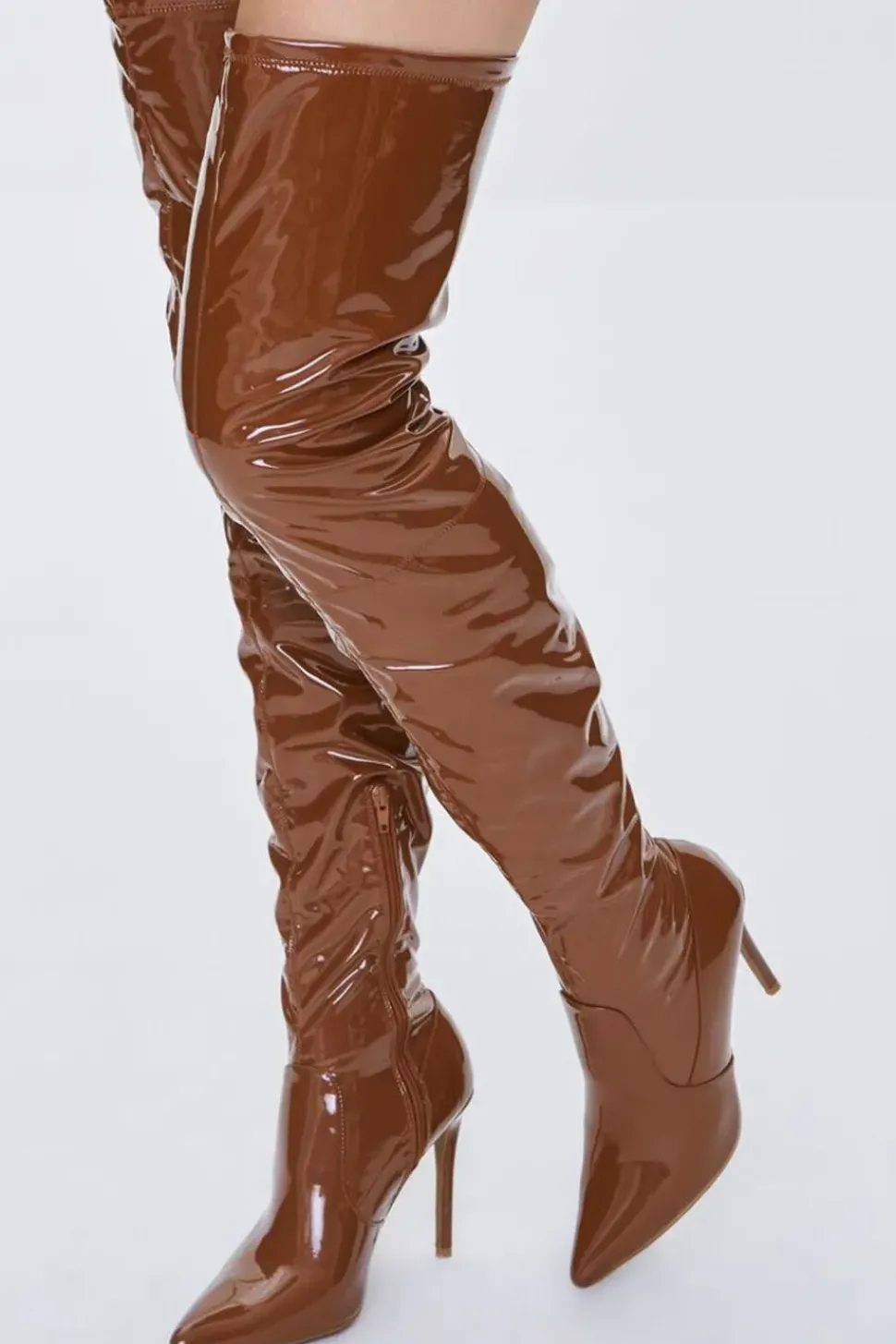 Faux Patent Leather Thigh-High Boots