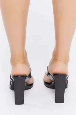 Faux Patent Leather Thong Heels