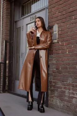 Faux Patent Leather Trench Coat