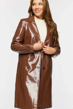 Faux Patent Leather Trench Coat