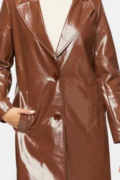 Faux Patent Leather Trench Coat