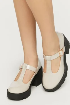 Faux Patent Leather T-Strap Mary Jane Heels