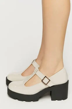 Faux Patent Leather T-Strap Mary Jane Heels