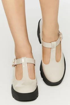 Faux Patent Leather T-Strap Mary Jane Heels