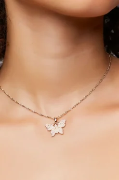 Faux Pearl Butterfly Pendant Necklace