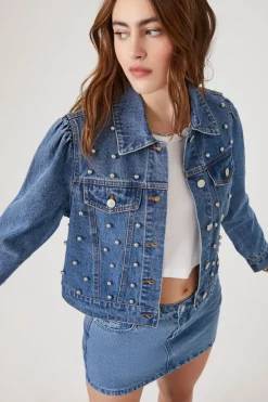 Faux Pearl Denim Trucker Jacket