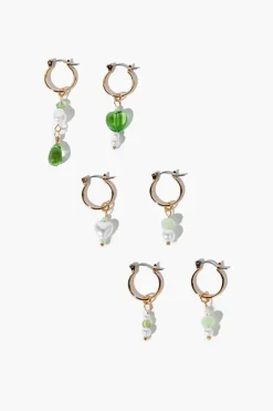 Faux Pearl Drop Hoop Earring Set