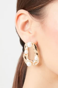 Faux Pearl Drop Hoop Earrings
