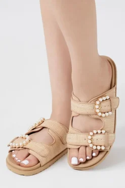 Faux Pearl Dual-Buckle Sandals