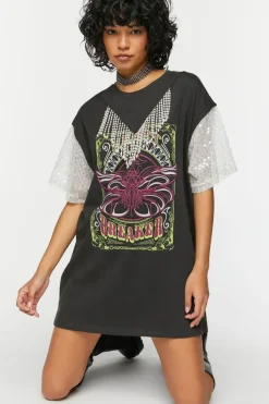 Faux Pearl Fringe Graphic T-Shirt Dress