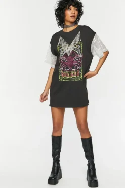 Faux Pearl Fringe Graphic T-Shirt Dress