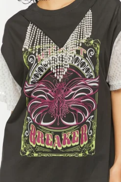 Faux Pearl Fringe Graphic T-Shirt Dress