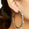 Faux Pearl & Gem Hoop Earrings