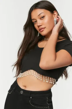 Faux Pearl-Trim Crop Top