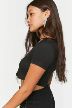 Faux Pearl-Trim Crop Top