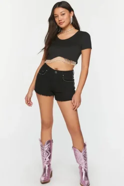 Faux Pearl-Trim Crop Top