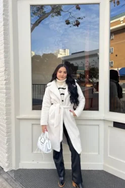 Faux Shearling Belted Coat