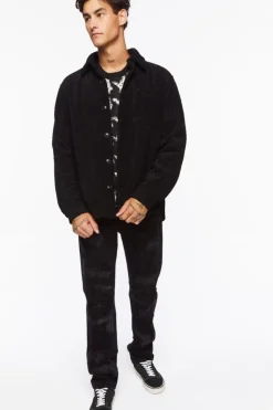 Faux Shearling Button-Up Jacket