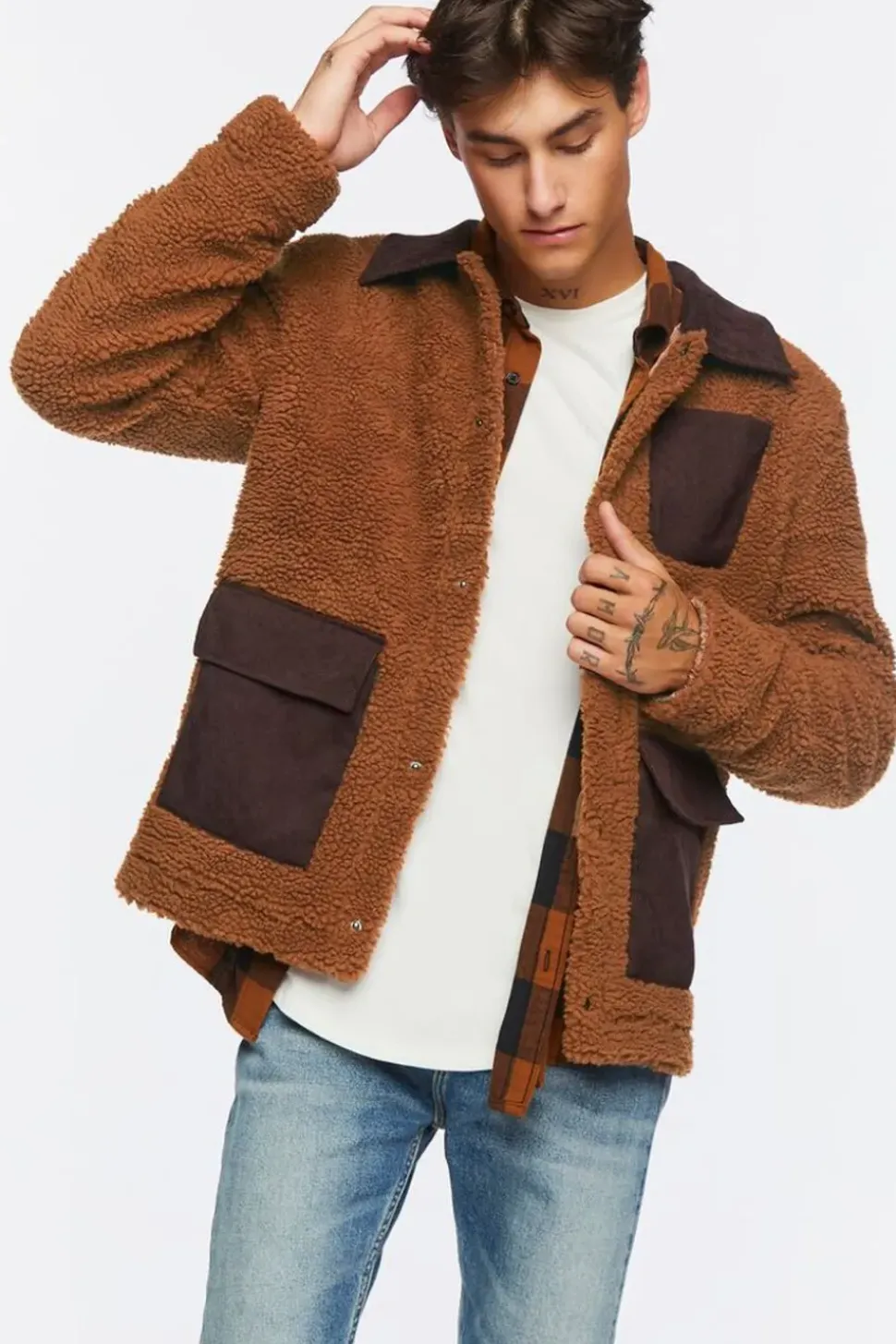 Faux Shearling Snap-Button Jacket
