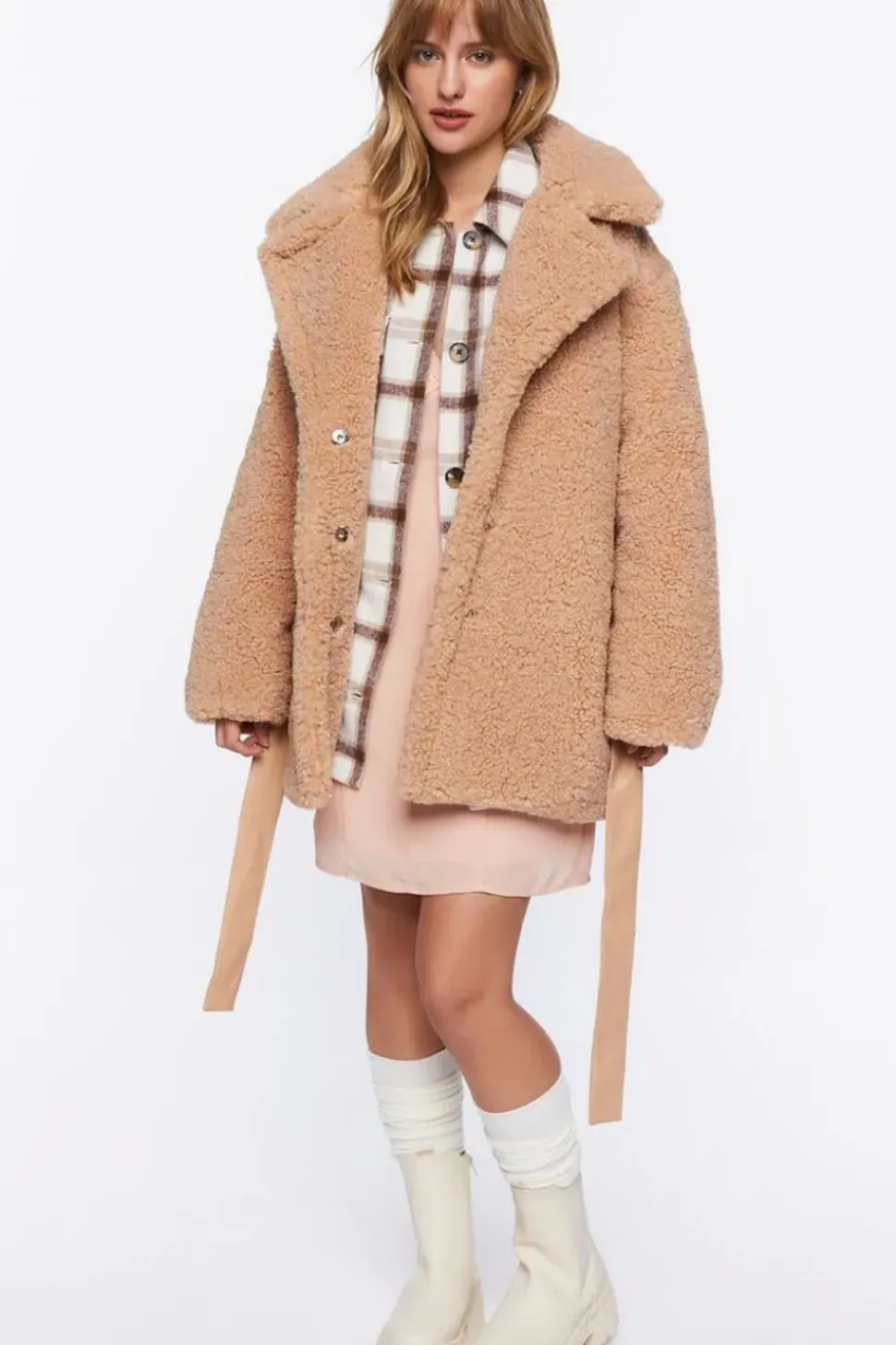 Faux Shearling Wrap Teddy Coat