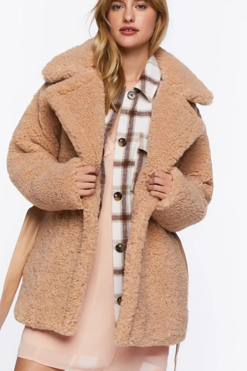Faux Shearling Wrap Teddy Coat