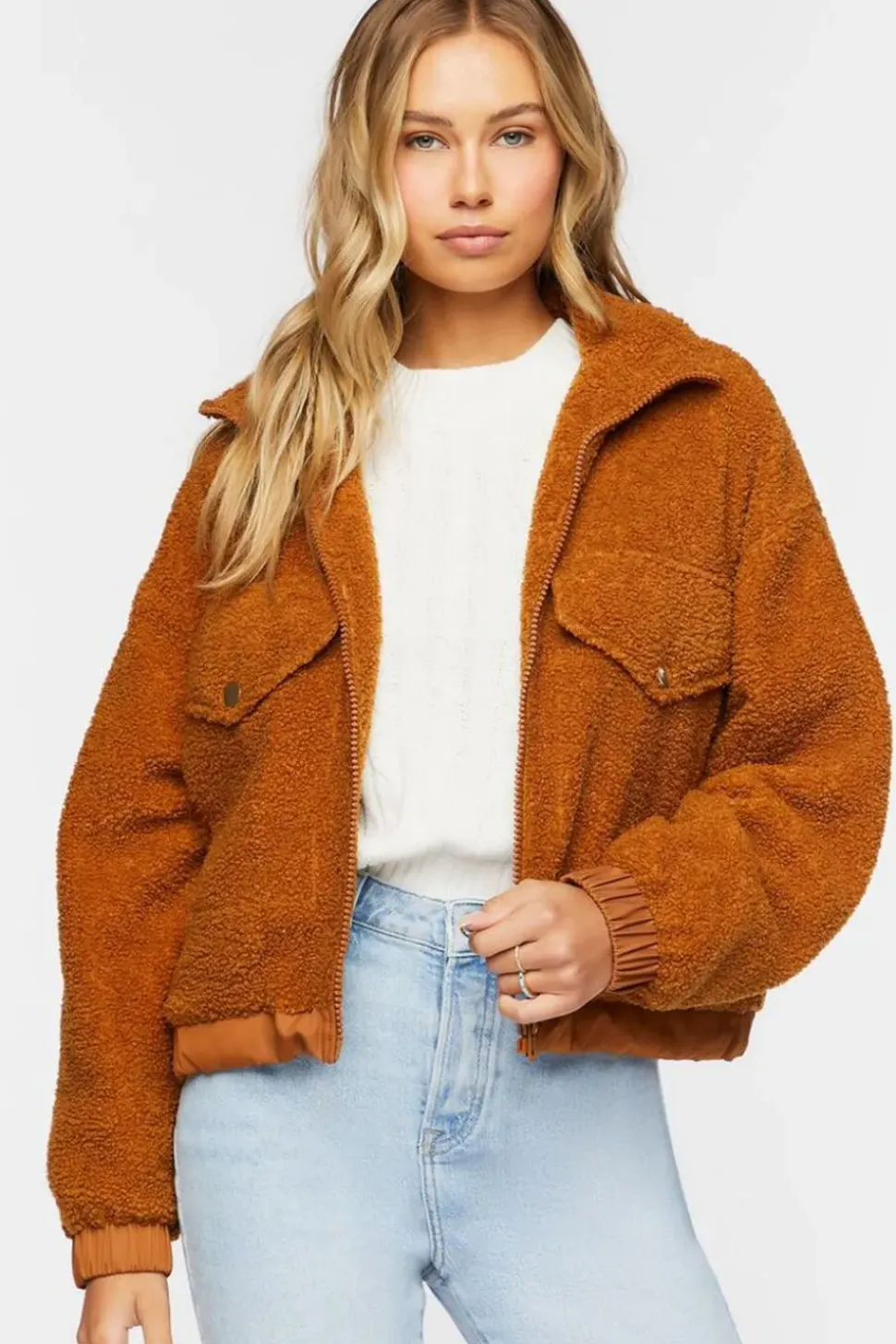 Faux Shearling Zip-Up Bomber Jacket