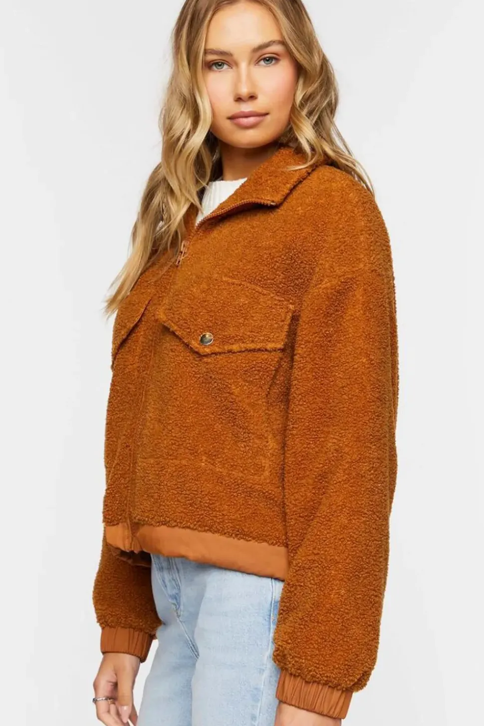 Faux Shearling Zip-Up Bomber Jacket
