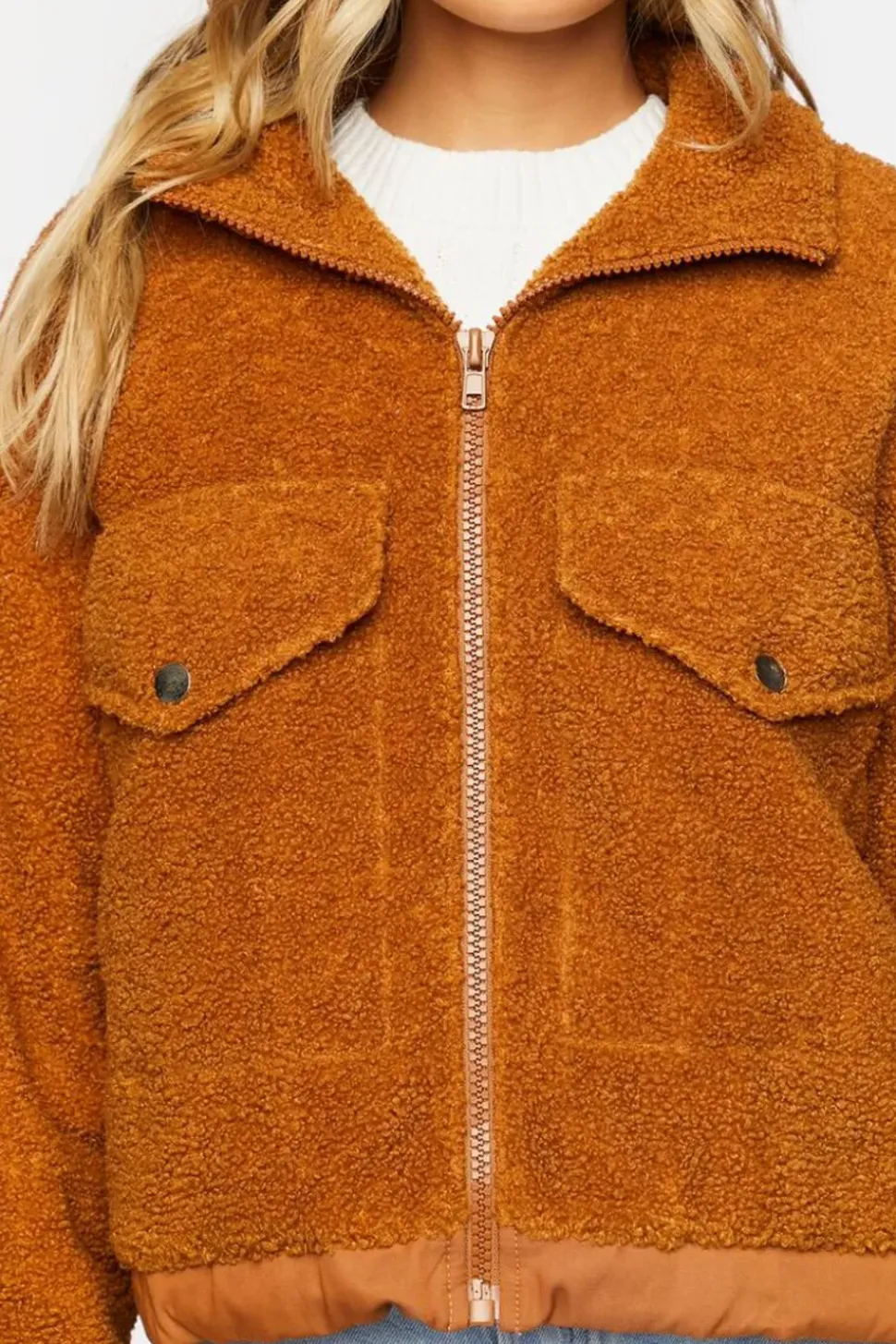 Faux Shearling Zip-Up Bomber Jacket