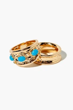 Faux Stone Concave Ring Set