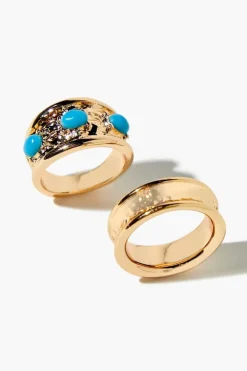 Faux Stone Concave Ring Set