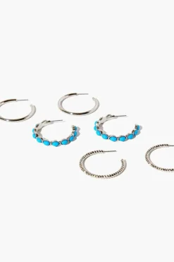 Faux Stone Hoop Earring Set