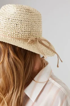 Faux Stone-Trim Straw Fedora