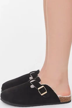 Faux Suede Buckled Mules