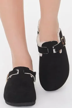 Faux Suede Buckled Mules