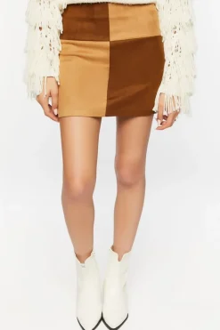 Faux Suede Colorblock Mini Skirt