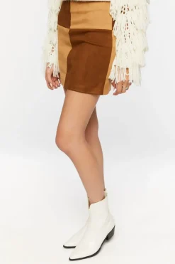 Faux Suede Colorblock Mini Skirt
