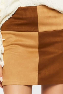 Faux Suede Colorblock Mini Skirt