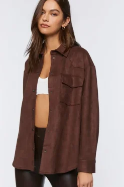 Faux Suede Dolphin-Hem Shacket