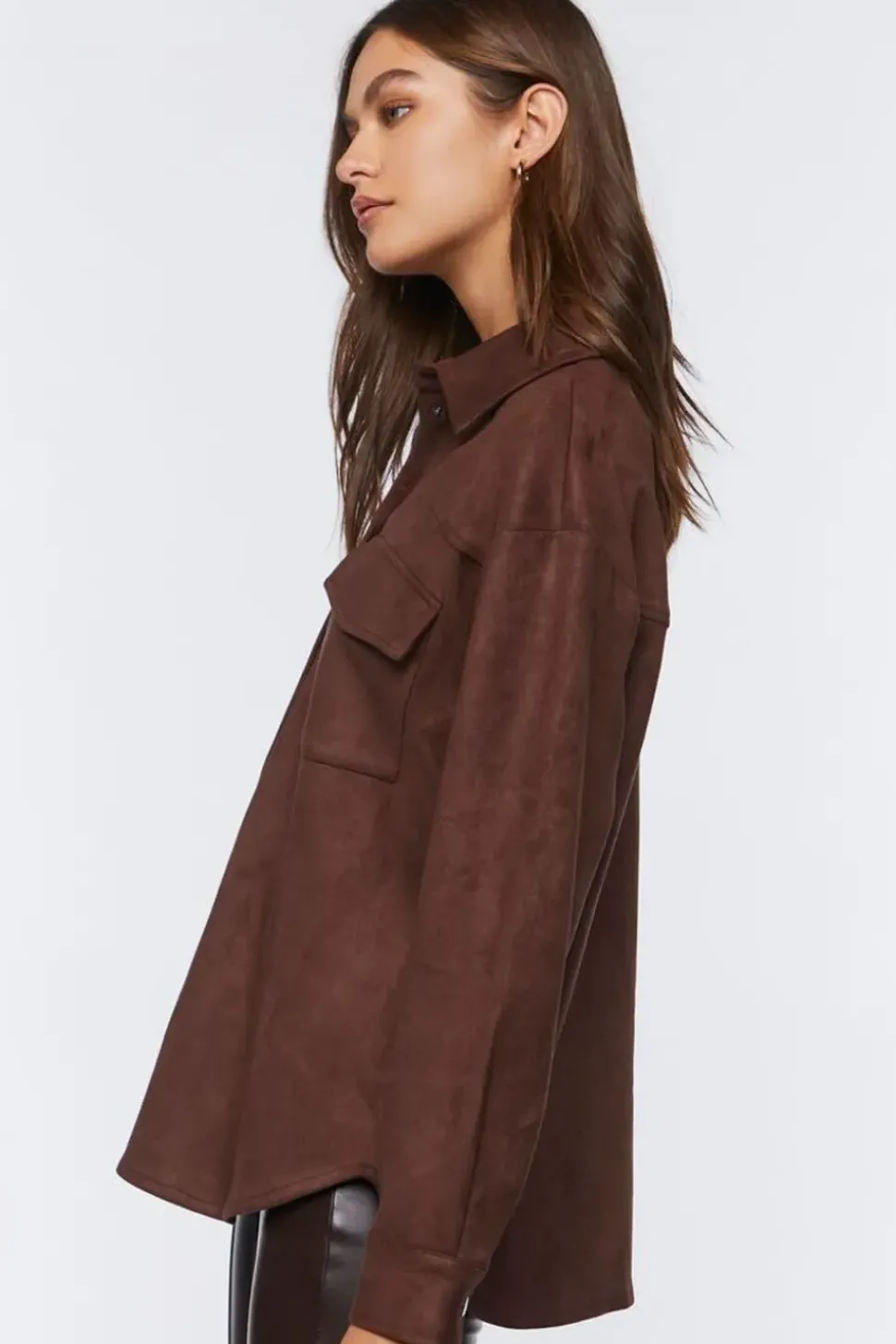 Faux Suede Dolphin-Hem Shacket