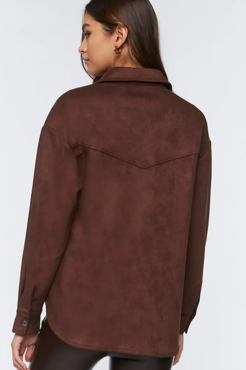 Faux Suede Dolphin-Hem Shacket