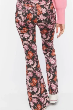 Faux Suede Floral Flare Pants