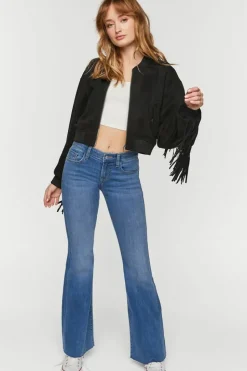 Faux Suede Fringe Bomber Jacket