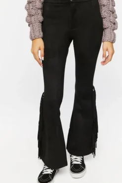 Faux Suede Fringe Flare Pants