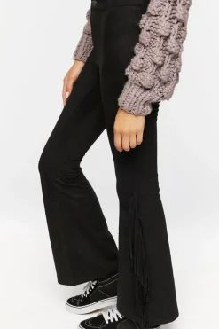 Faux Suede Fringe Flare Pants