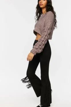 Faux Suede Fringe Flare Pants