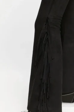 Faux Suede Fringe Flare Pants