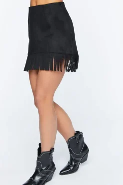 Faux Suede Fringe Skirt