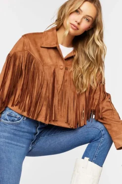 Faux Suede Fringe Trucker Jacket
