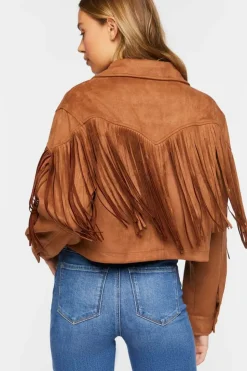 Faux Suede Fringe Trucker Jacket
