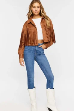 Faux Suede Fringe Trucker Jacket
